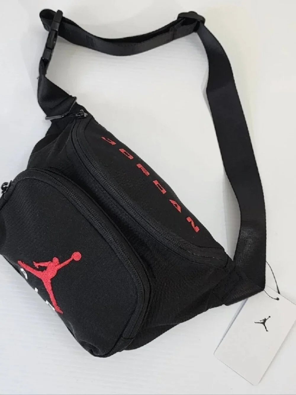 JUMPMAN JORDAN FANNY PACK MEN'S ADJUSTABLE STRAP PRINT EMBROIDERED LOGO BLACK